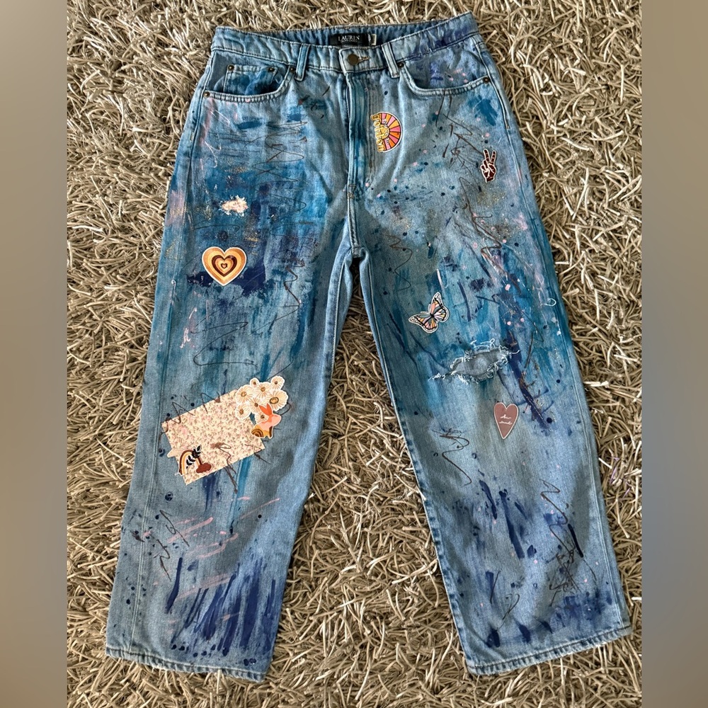 Up cycled hand painted Ralph Lauren Blue Denim Boho